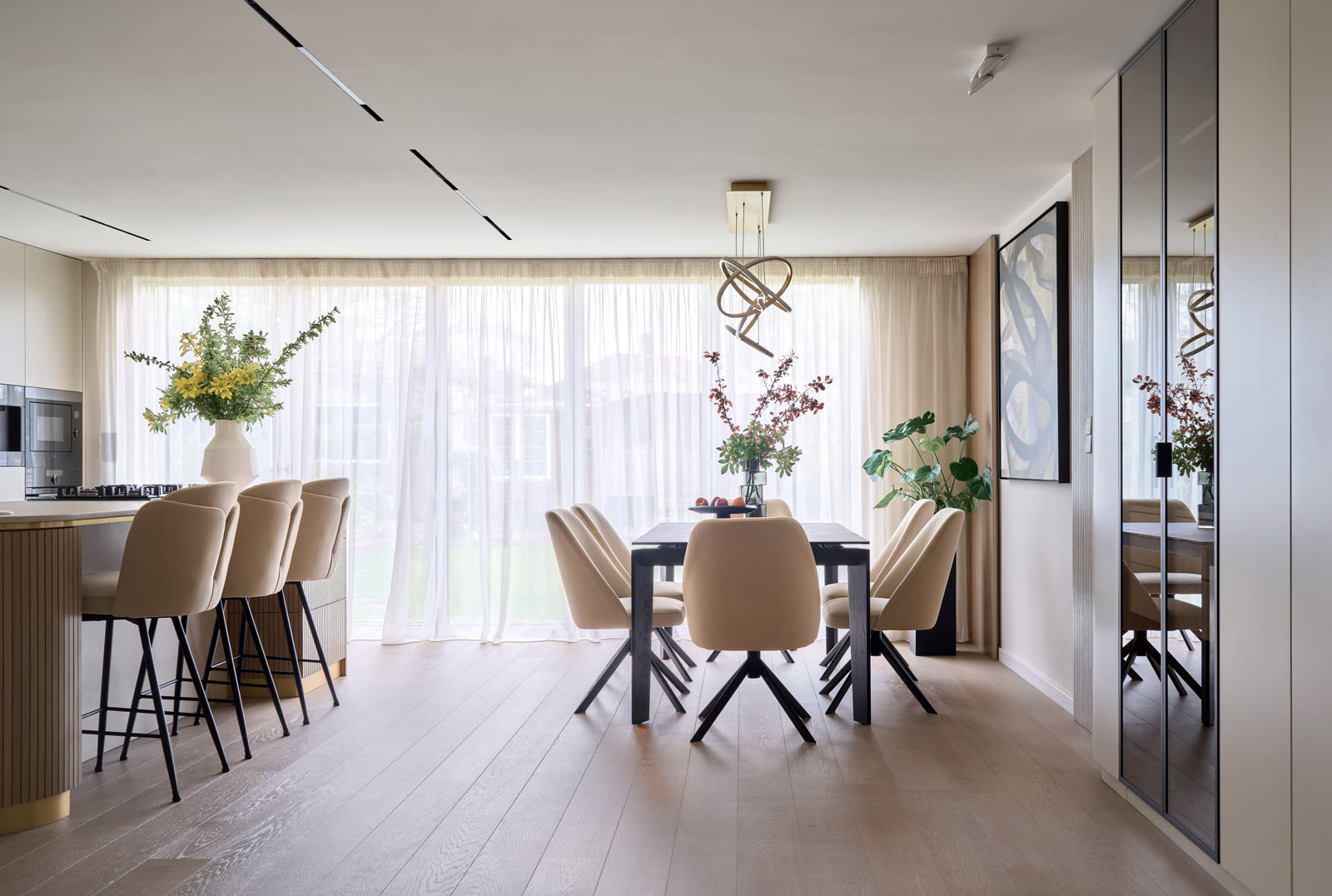 Contemporary interior detail with layered natural materials and soft lighting